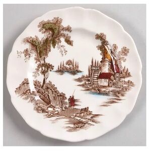 Vintage Johnson Brothers Set of 2 Bread & Butter Plates in The Old Mill Pattern